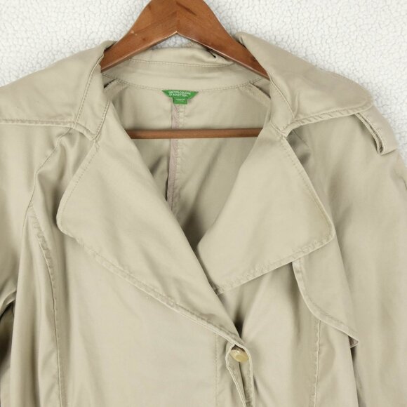 United Colors Of Benetton Trench Coat Womens 44 12 Beige Short Belted Classic - Picture 2 of 11